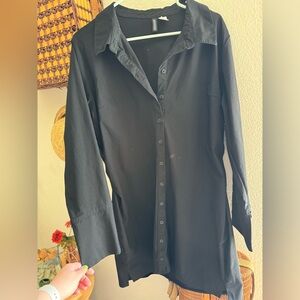 Divided Bell Sleeve Button Down Mini Shirt Dress Black XXl